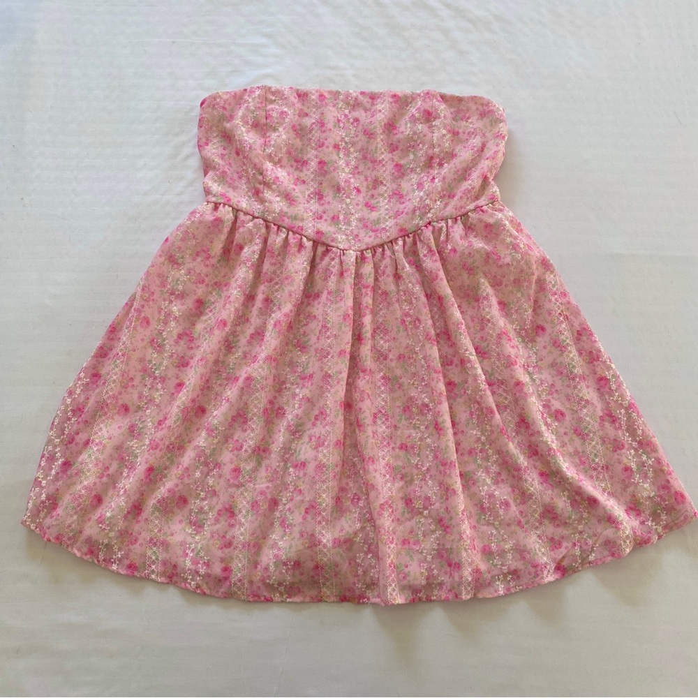 NWOT Altar’d State Floral Strapless Mini Dress Pink XL Romantic Coquette